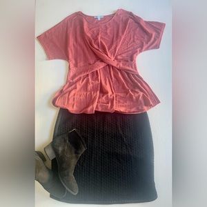 max studio textured black high waisted knee length skirt